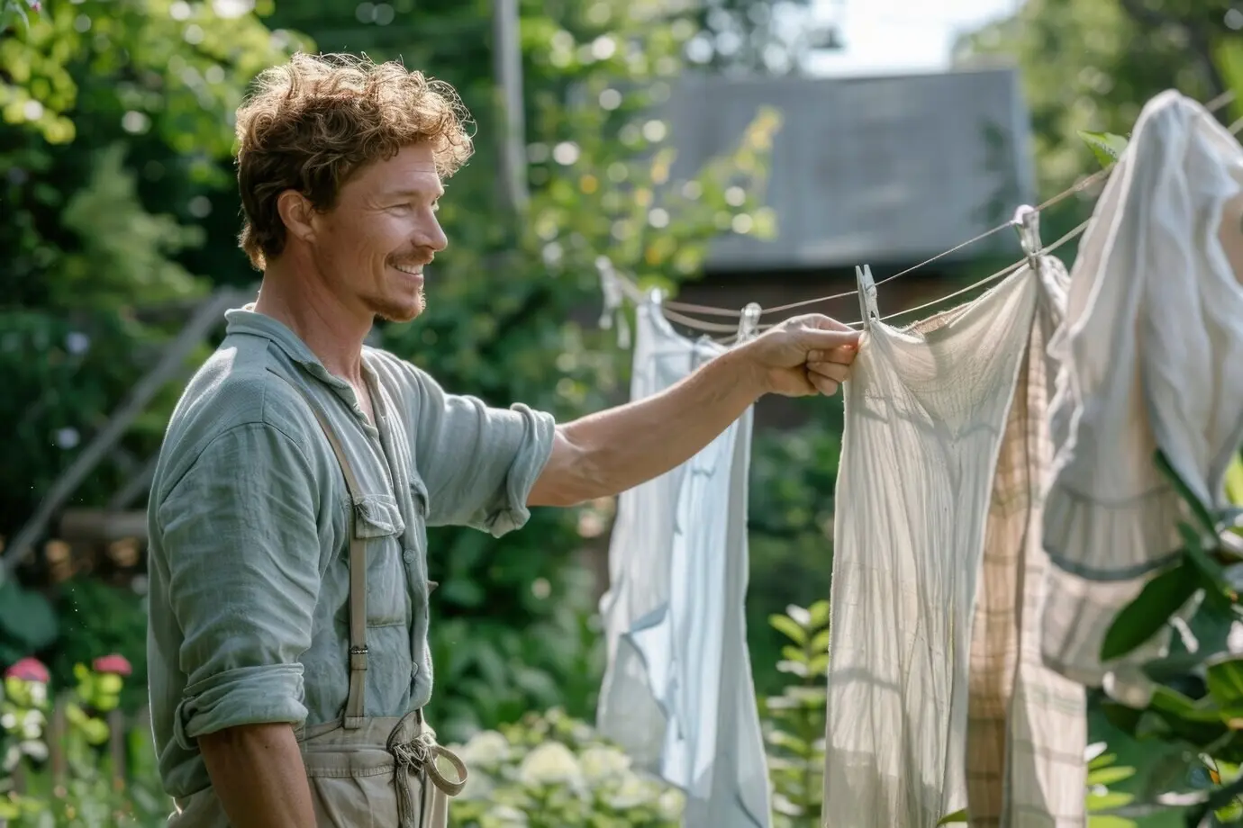 Мужчина занимается домашними делами.